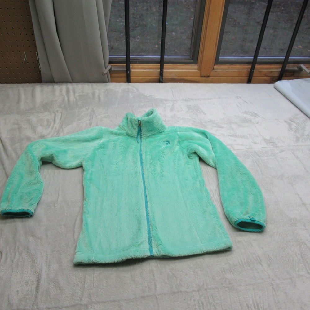 The North Face Jacket Girls Medium 10/12 Green Fuzzy SOFT Fleece Full Zip Osito